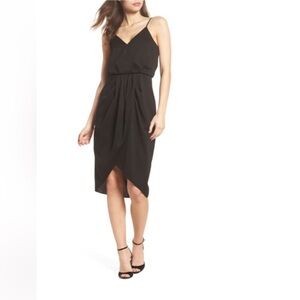 Chelsea28 Black Faux Wrap Spaghetti Strap Dress